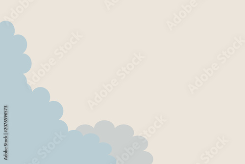 Minimalist Blue Cloud Vector Illustration in Corner with Beige Copy Space. Abstract Clean Sky Texture and Cloud Graphic above for Banner Design. Flat Design Sky with Blue Clouds Border presentation ba