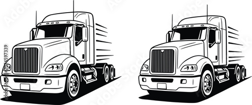 Obraz na plátně Heavy duty semi truck collection, commercial freight transport line art vector i