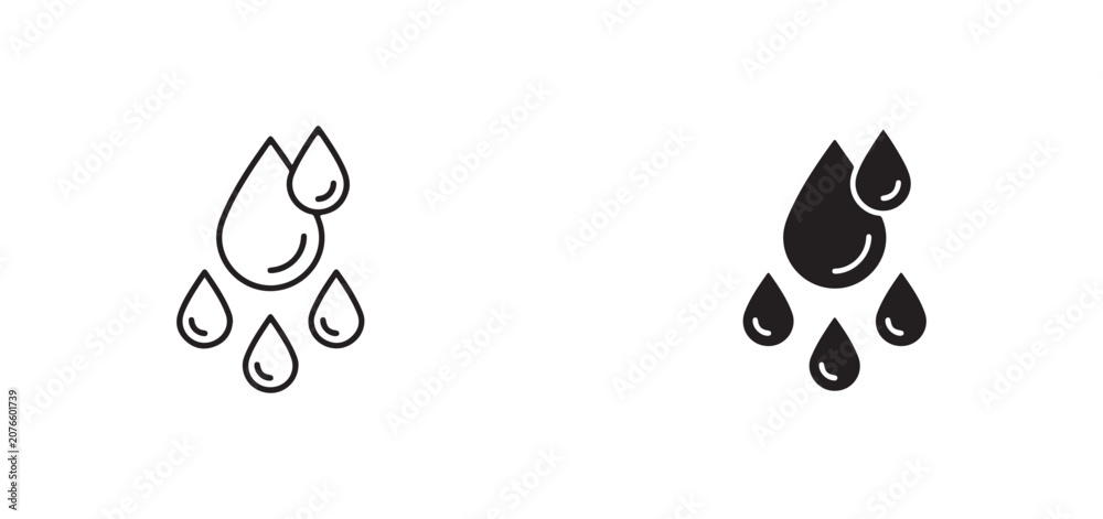 Fototapeta premium Water droplets icon set with line and solid styles for design and illustration simple and detailed graphics