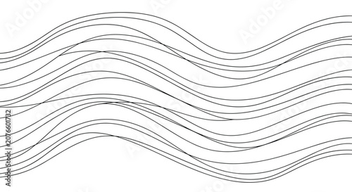 Abstract background consists of many thin wavy black lines flowing horizontally across a clean white page for texture.