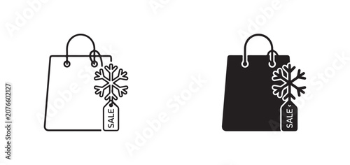 Shopping bags with sale tags and snowflakes for winter discounts and promotions  sale signs  shopping icons