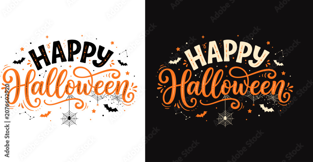 Obraz premium Happy halloween typography design in two color variations orange and black
