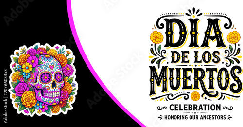 Cuadro en lienzo Vibrant dia de los muertos celebration graphic with sugar skull
