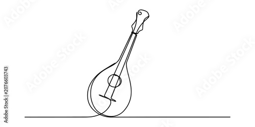 Foto Continuous single line drawing of a mandolin musical instrument