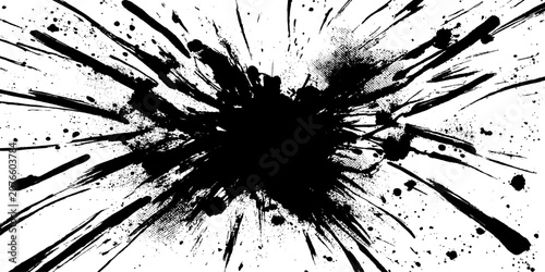 Canvas-taulu An intense black ink explosion creates a dramatic, high-contrast radial splatter pattern, capturing the raw energy of an artistic gesture and dynamic fluid motion