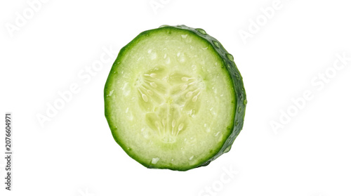 Foto Single cucumber slice with water drops isolated on transparent background, healthy food ingredient and summer vegetable for salads, cooking, and juice