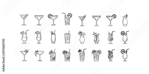 Variety of cocktail and drink glass illustrations