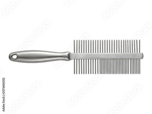 Metal pet grooming comb double sided shiny and new, isolated on transparent background