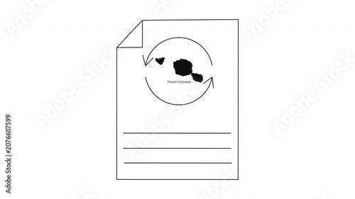 Document with circular arrow and ink blotch illustration.