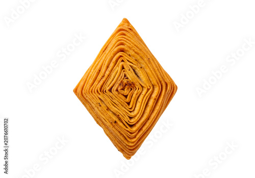 sweet diamond shaped baked dessert pastry isolated perfectly solid dark backdrop