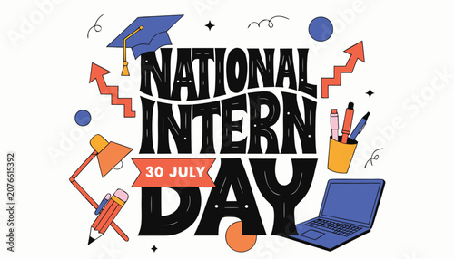 Tableau sur toile Colorful hand drawn typography celebrating the annual national intern day event