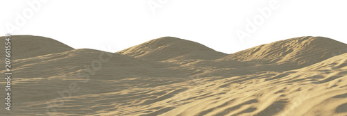 Sand dune terrain isolated on transparent background. 3D rendering.