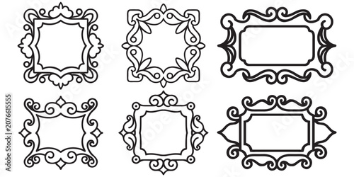 Assortment of ornate frames with flourishes and scrollwork details.