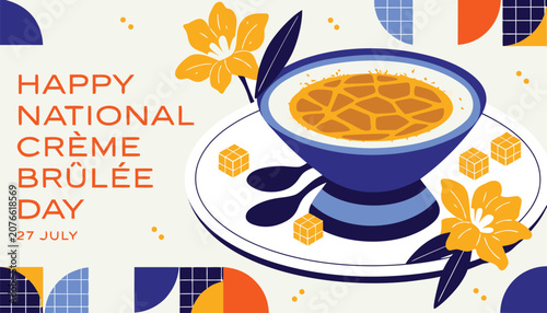Foto Delicious creamy creme brulee dessert illustration for national food day