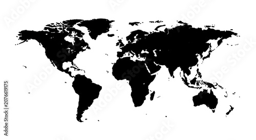 Minimal black silhouette icon, simple flat vector, bold black shape, no gradients, no shading world map silhouette on a, flat icon style