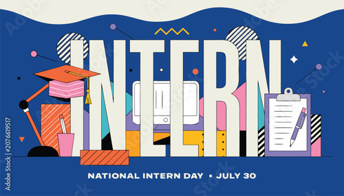 Fotografía Colorful graphic design celebrating national intern day with office supplies