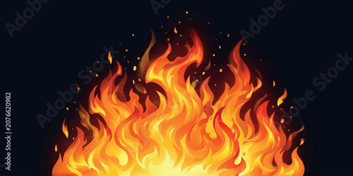 Adobe Illustrator ARealistic Burning Fire Flames on Dark Background with Glowing Blaze and Spark Effectsrtwork