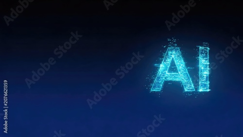 Artificial Intelligence Technology Concept with Glowing Pixelated Circuit Pattern Symbol on Dark Blue Gradient Background