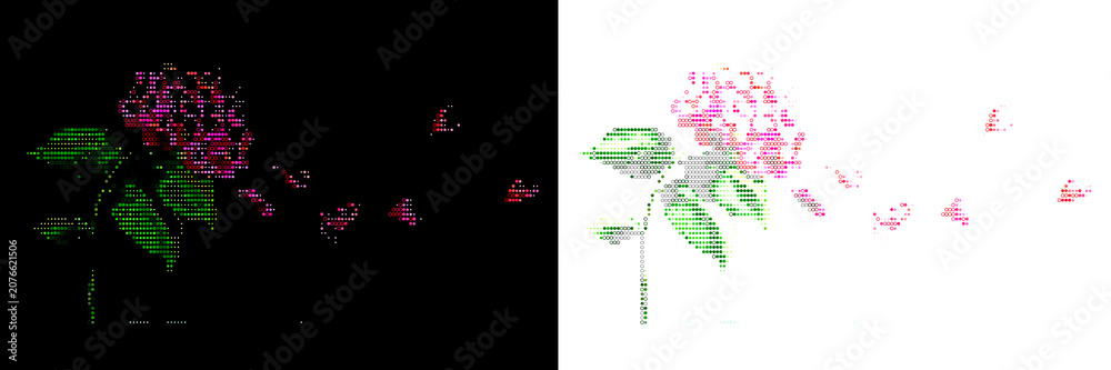 Fototapeta premium Glitch art floral pattern vector element for poster or web page design aesthetic effect.