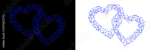 Photos Abstract two blue hearts symbols on black background and transparency