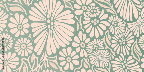 Vászonkép Daisy Pattern A Retro styled Floral Ornament On Pale Green Background