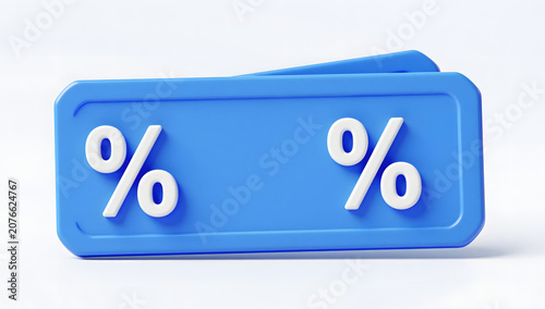 Percentage Symbol Sign: A blue sign with a clear rectangular shape, featuring two prominent white percentage symbols on its surface, representing discounts or financial interest.