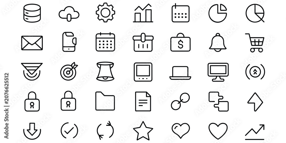 Fototapeta premium Universal thin line business management and marketing icon set for web design and mobile app use