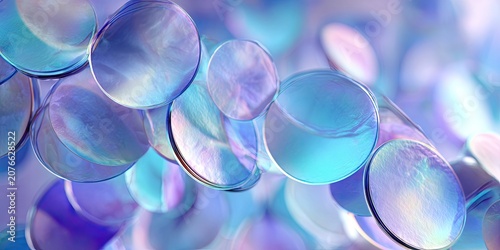 Abstract iridescent circular sequins with soft focus and bokeh effect.