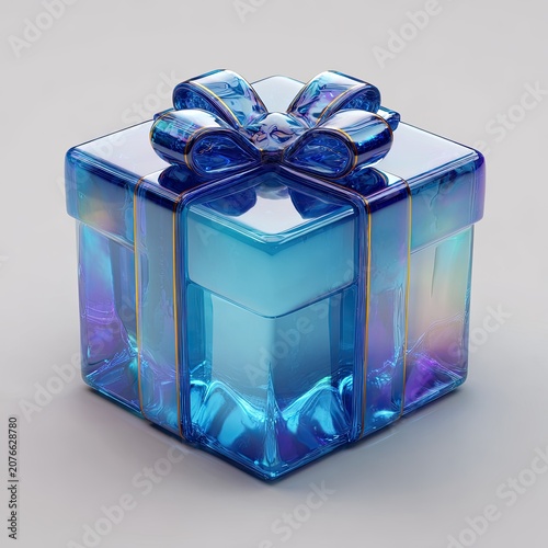 A Translucent Blue Gift Box with a Bow.