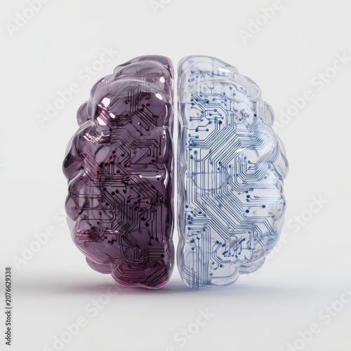 Conceptual Brain Divided - Organic vs. Digital Technology.