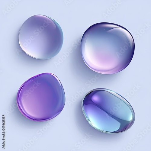 Four Translucent Gel Drops with Iridescent Purple and Blue Hues.