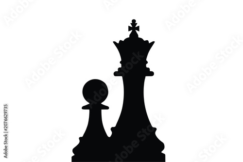 Bild auf Leinwand Chess King And Pawn Silhouette Against White Background