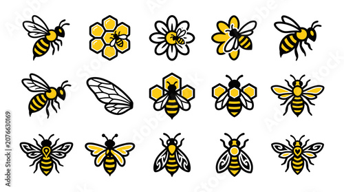 Obraz na płótnie Assorted honey bee and flower logo set.