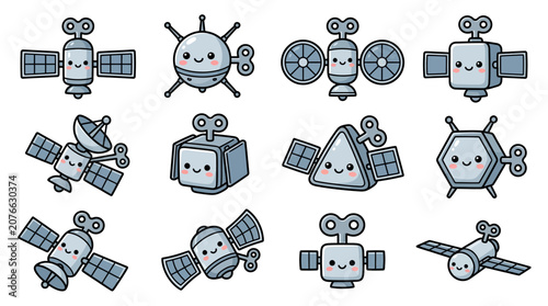 Slika na platnu Assorted wind-up space probe and satellite icons.