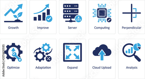 Canvastavla Set of modern icons for web design featuring growth server computing optimize adaptation expand cloud upload