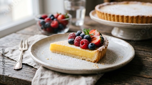 Delicious slice of fruit tart dessert.
