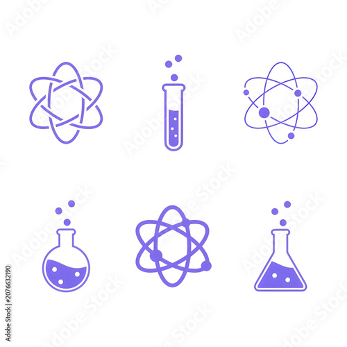 Minimalist Science and Chemistry Icon Set with Atom and Laboratory Glassware