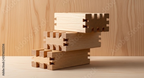 Wooden Joinery Blocks Stacked in Natural Workshop Setting