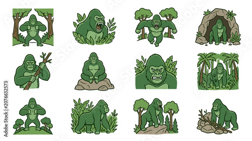 Photography Gorilla characters in various jungle and cave environments.