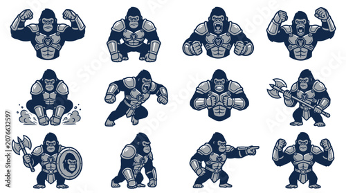 Schilderij op canvas Gorilla fighters wielding axes and wearing battle armor.