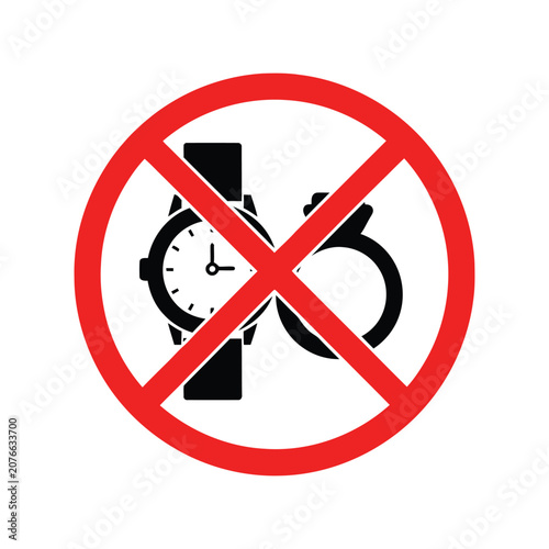 Fotografija No Jewelry and Watch Allowed Sign Vector Icon Isolated on White Background