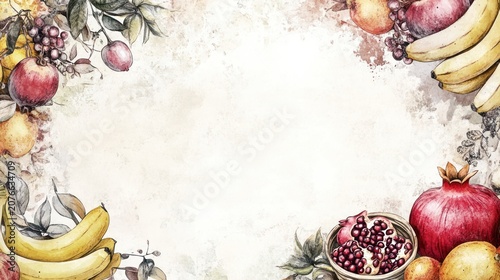 Fruits arranged in a watercolor frame