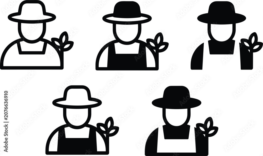 Fototapeta premium Farmer Avatar Icons Collection Illustration, Agriculture Worker Profile Symbols Set, Modern Outline Vector Design Artwork