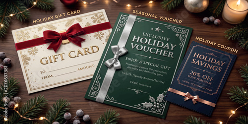 Merry Christmas Greeting Card with Passport Travel Documents Visa Money and Blackboard for Holiday Tourism Education and International Travel Concept