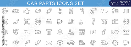 Photos Car Parts and Automotive Components Line Icons Set Including Engine Brake Batter