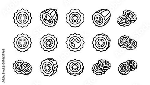 Cucumber Slices Icons Set Vector Food Ingredient Illustration