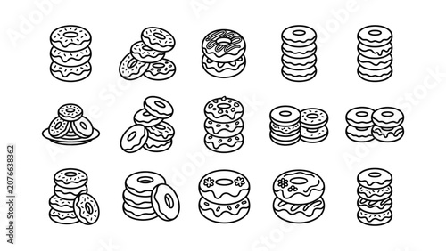 Doughnut Icons Set Sweet Pastry Treats Collection
