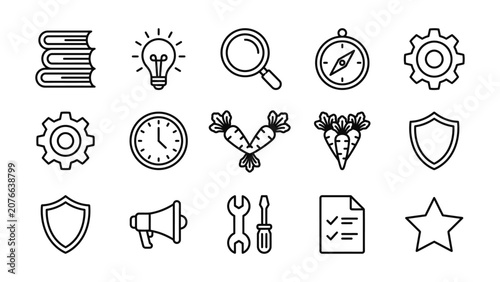 Set of Icons Representing Business Tools, Ideas, and Concepts