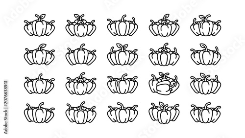 Collection of Outline Pumpkins Seamless Pattern Vector Illustration
