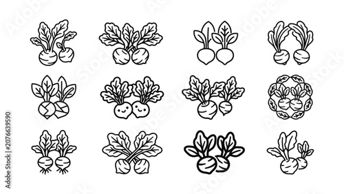 Radish Icon Set Outline Vegetable Illustration Healthy Food Vector Graphics
